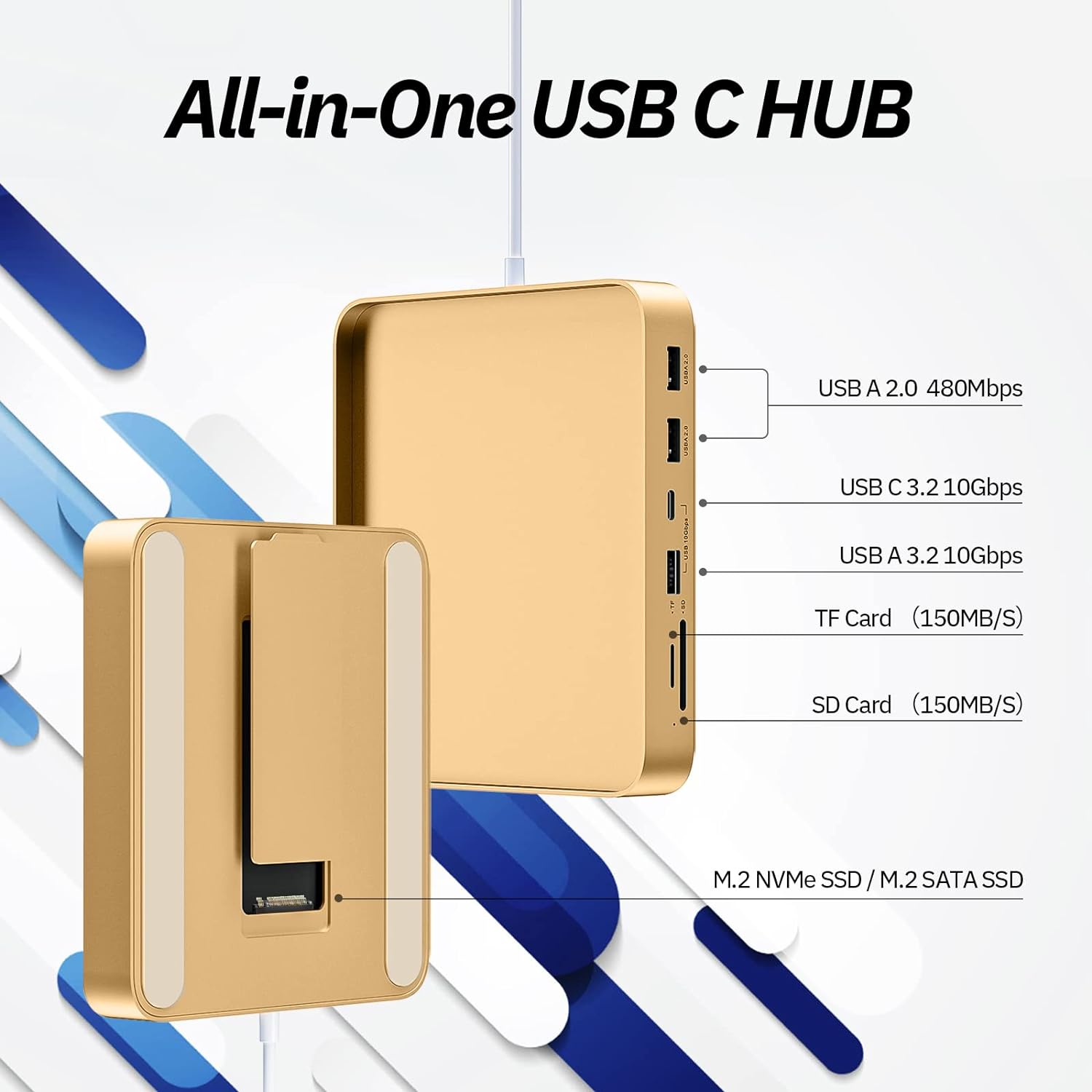 Minisopuru 10Gbps USB C Docking Station For 24" iMac M1/M3/M4【Yellow】|DS802-Y