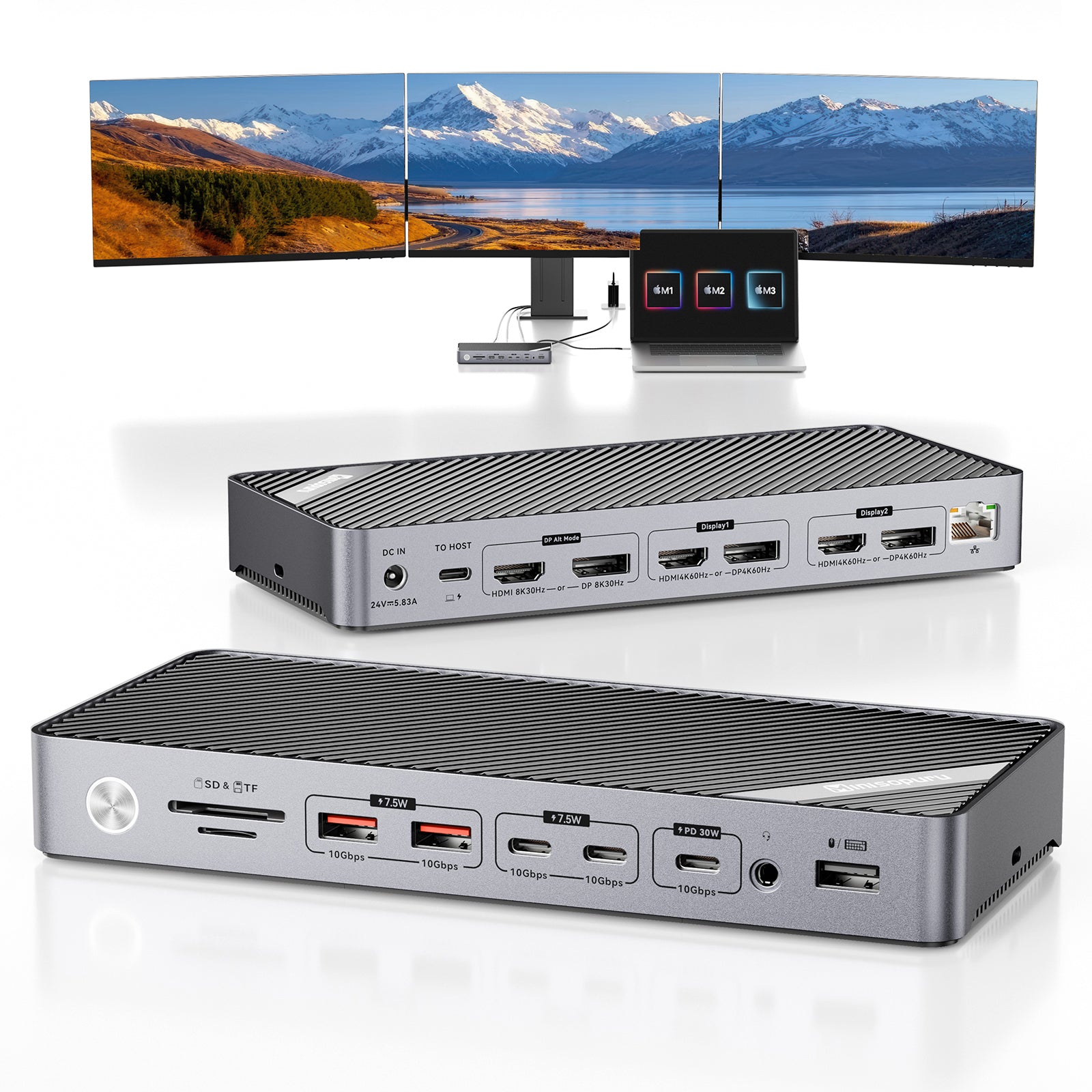 Minisopuru DisplayLink Docking Station 3 Monitors with 140W Power Adapter|MD6950U