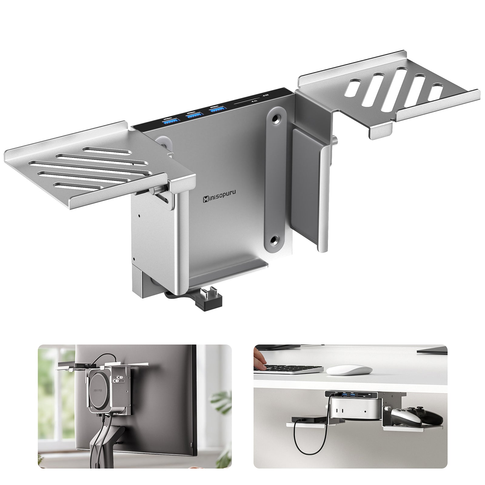 Minisopuru All Aluminum Mac mini M4 Dock Under Desk and Wall Mount | M