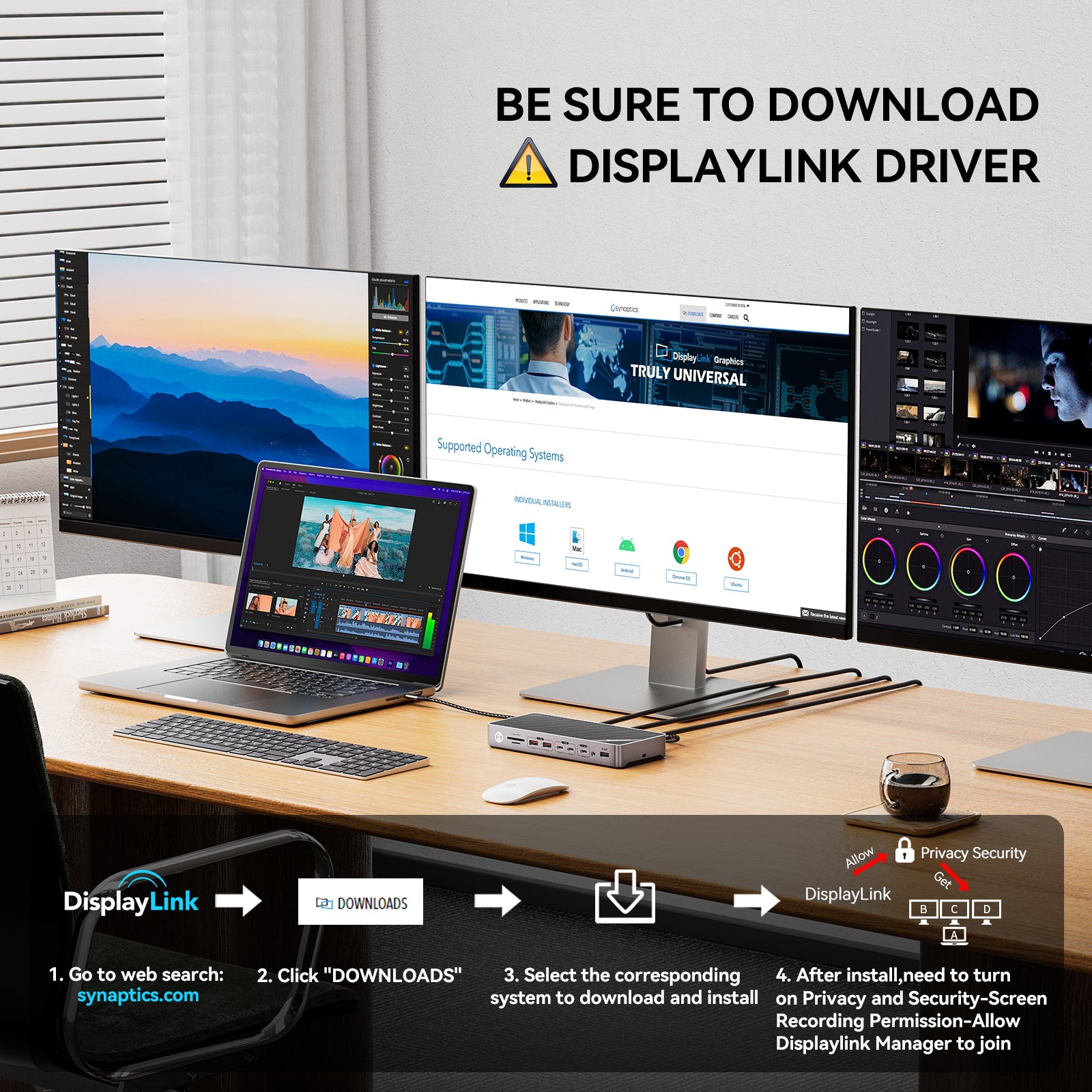 Minisopuru DisplayLink Docking Station 3 Monitors with 140W Power Adapter|MD6950U
