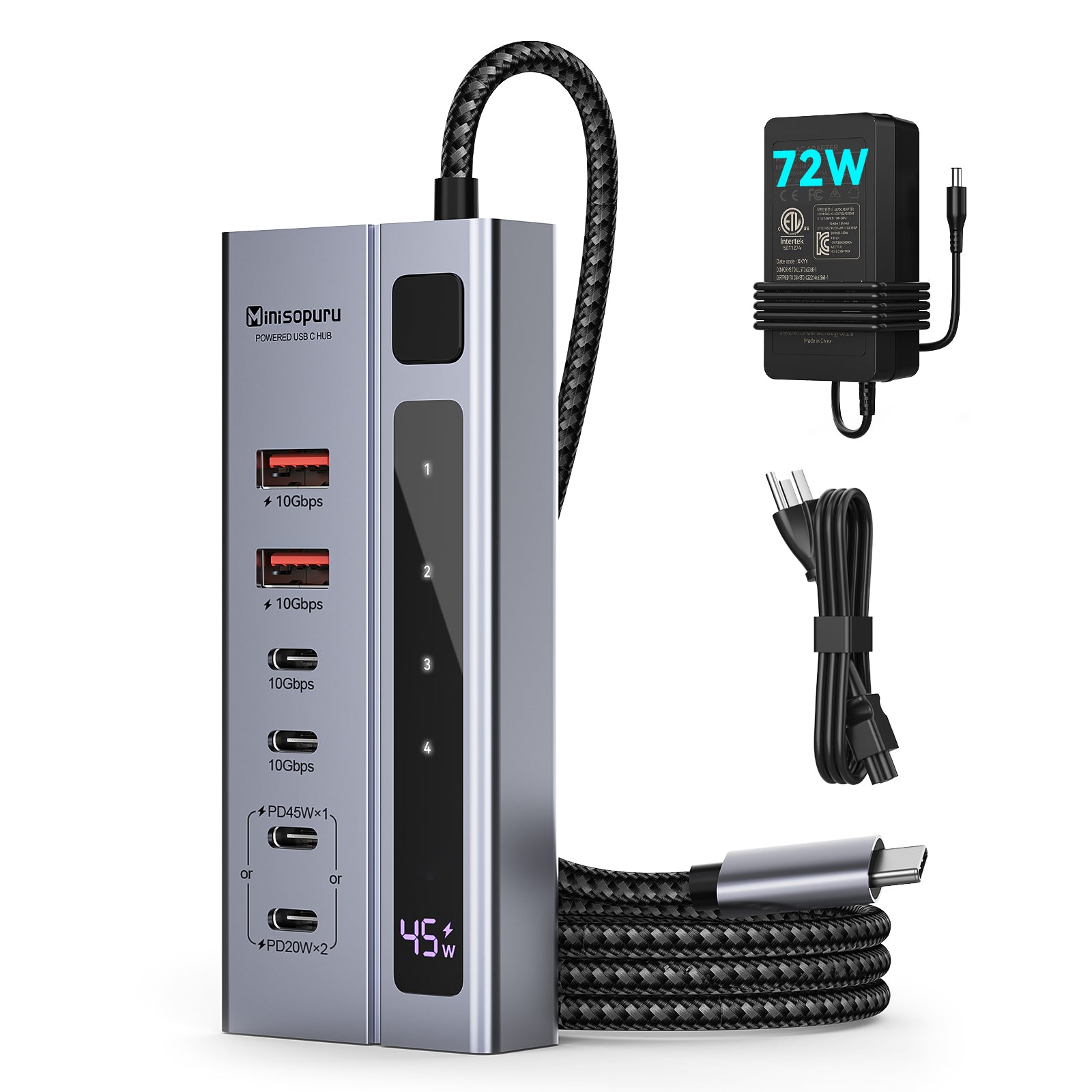 Minisopuru Powered USB C Hub with 72W Power Adapter