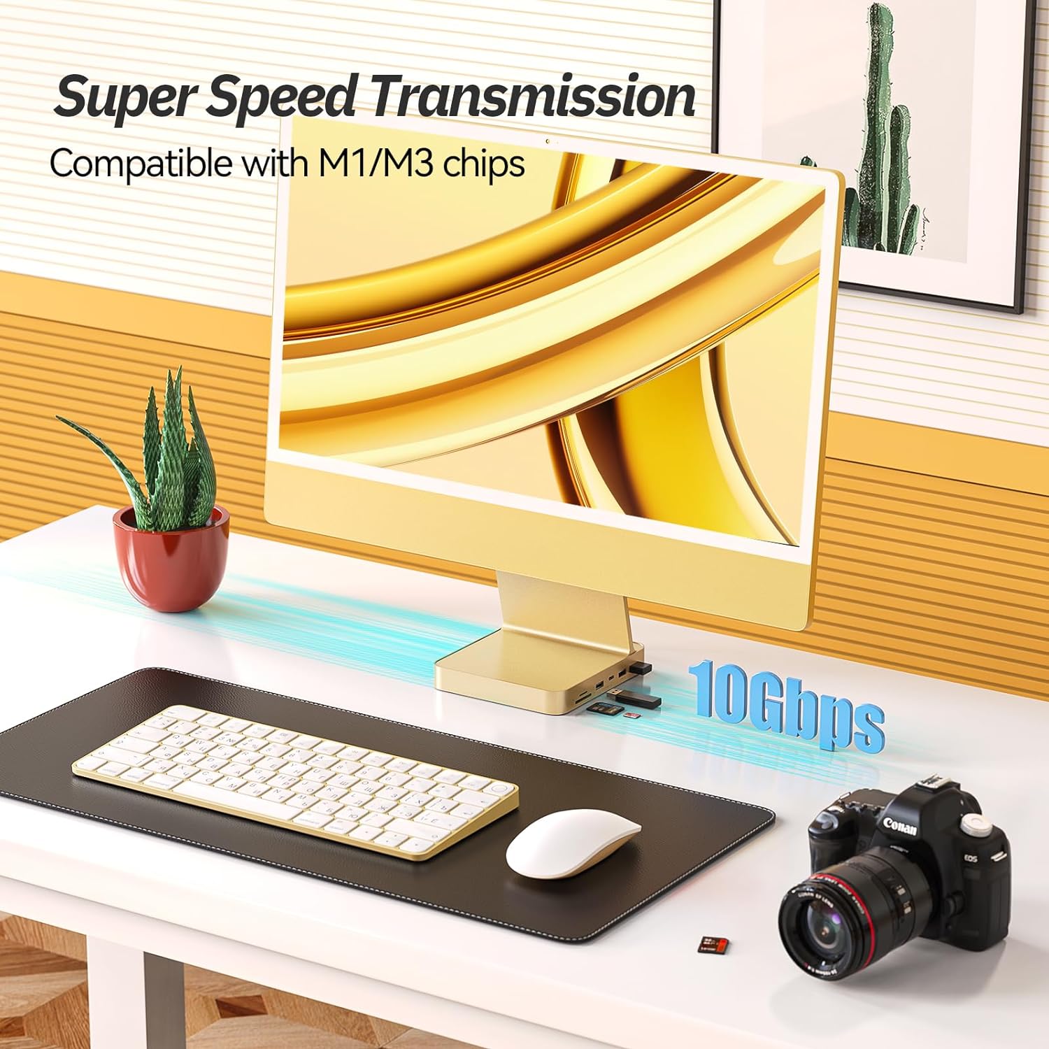 Minisopuru 10Gbps USB C Docking Station For 24" iMac M1/M3/M4【Yellow】|DS802-Y