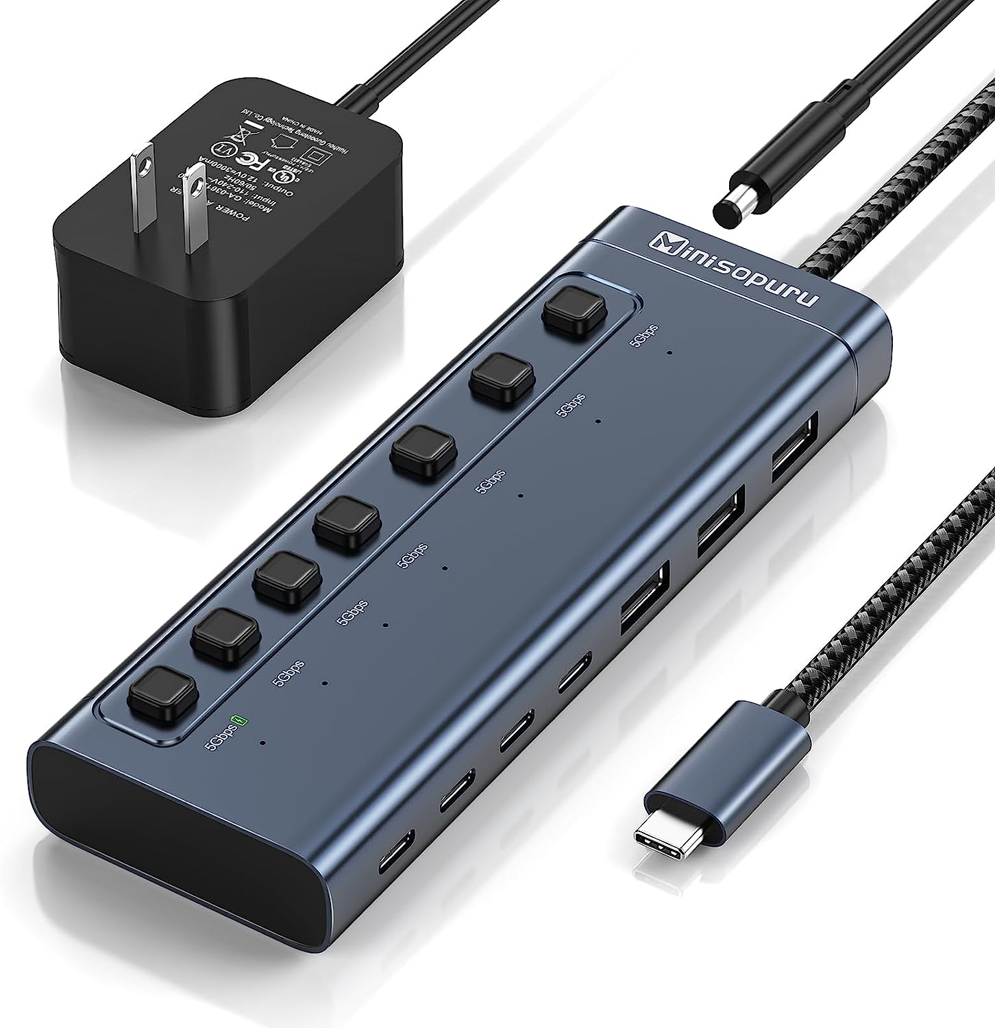 Minisopuru Powered USB Hub,7 IN1 Powered USB C Hub