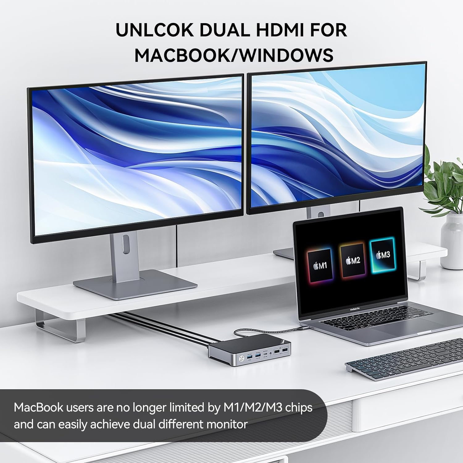 Minisopuru DisplayLink Docking Station– DisplayLink Dock Compatible with MacBook M1/M2/M3/Windows/Thunderbolt/USB4