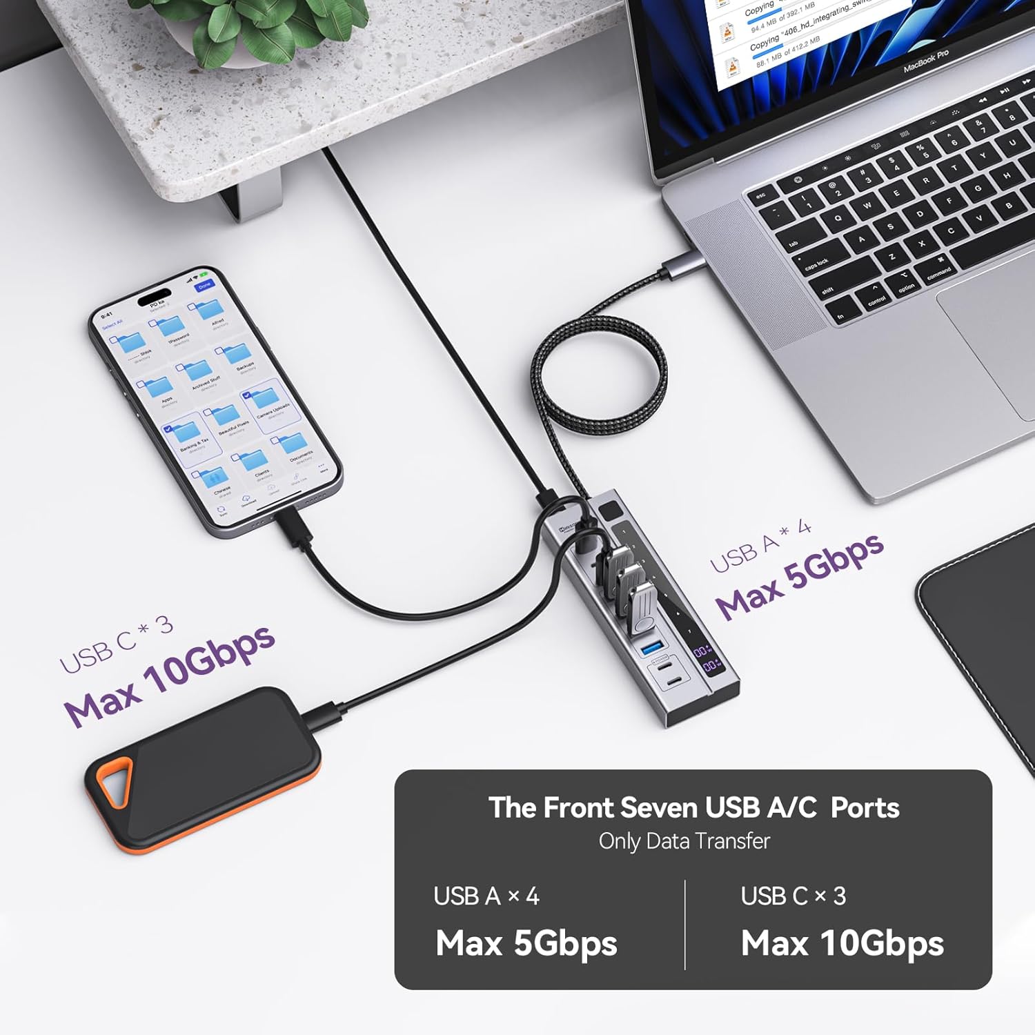 Minisopuru Powered USB C Hub with 65W Power Adapter| MH706P