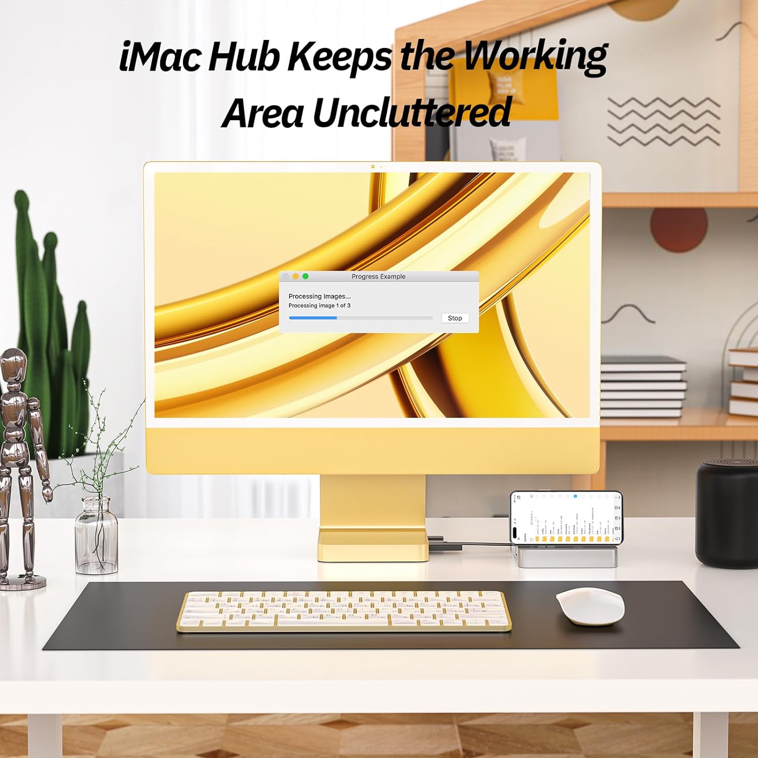 Minisopuru 10Gbps USB C Docking Station For 24" iMac M1/M3/M4【Yellow】|DS802-Y