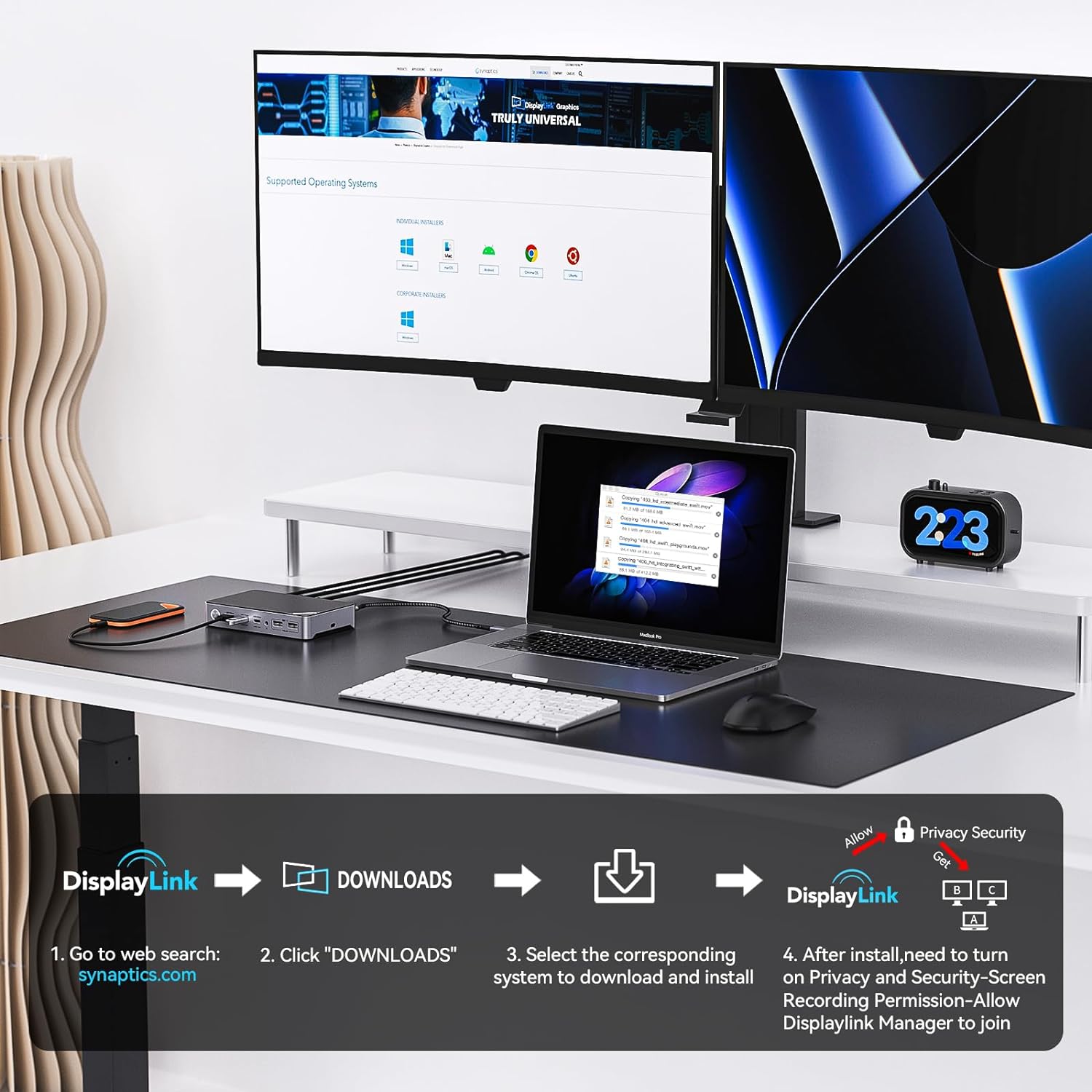 Minisopuru DisplayLink Docking Station– DisplayLink Dock Compatible with MacBook M1/M2/M3/Windows/Thunderbolt/USB4