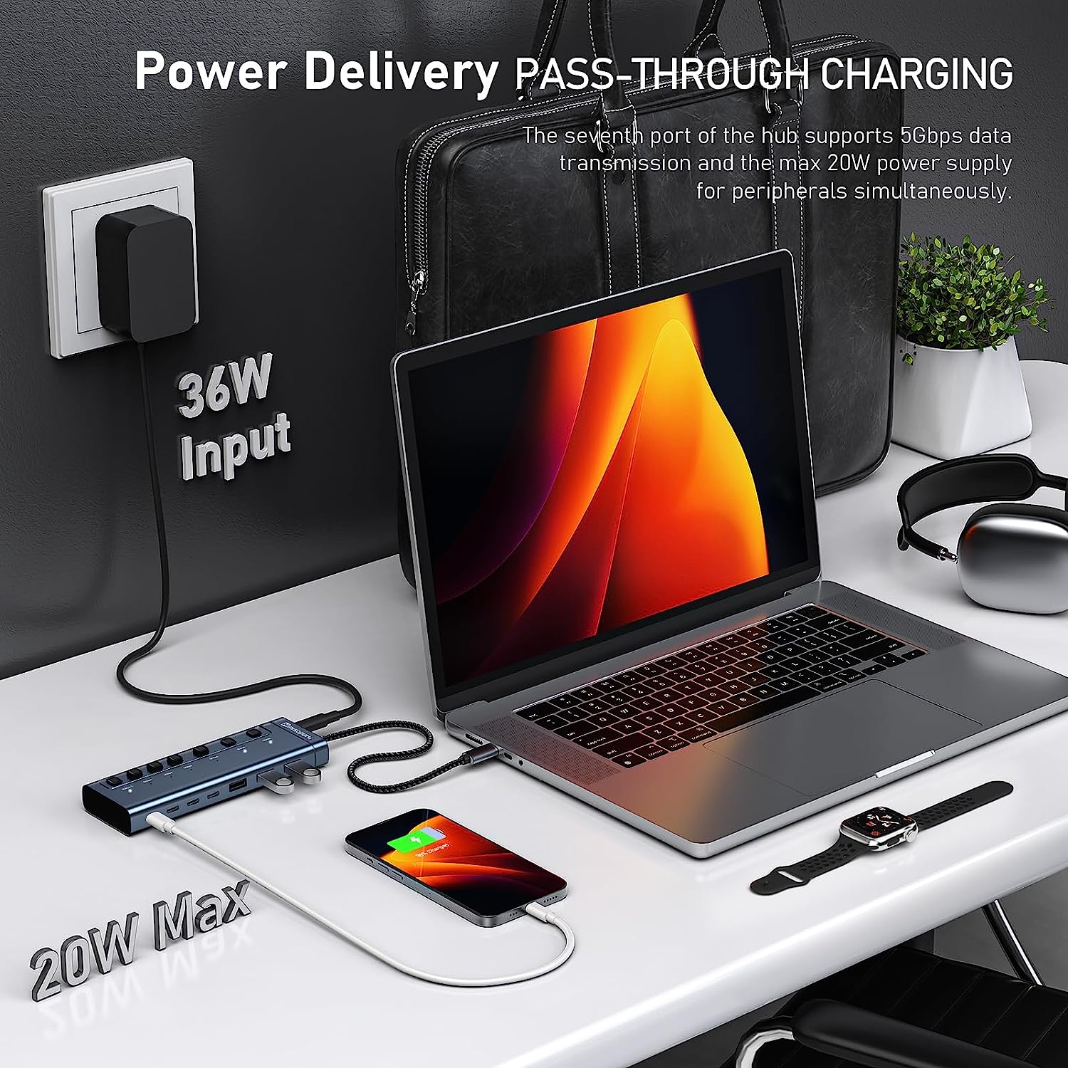 Minisopuru Powered USB Hub,7 IN1 Powered USB C Hub