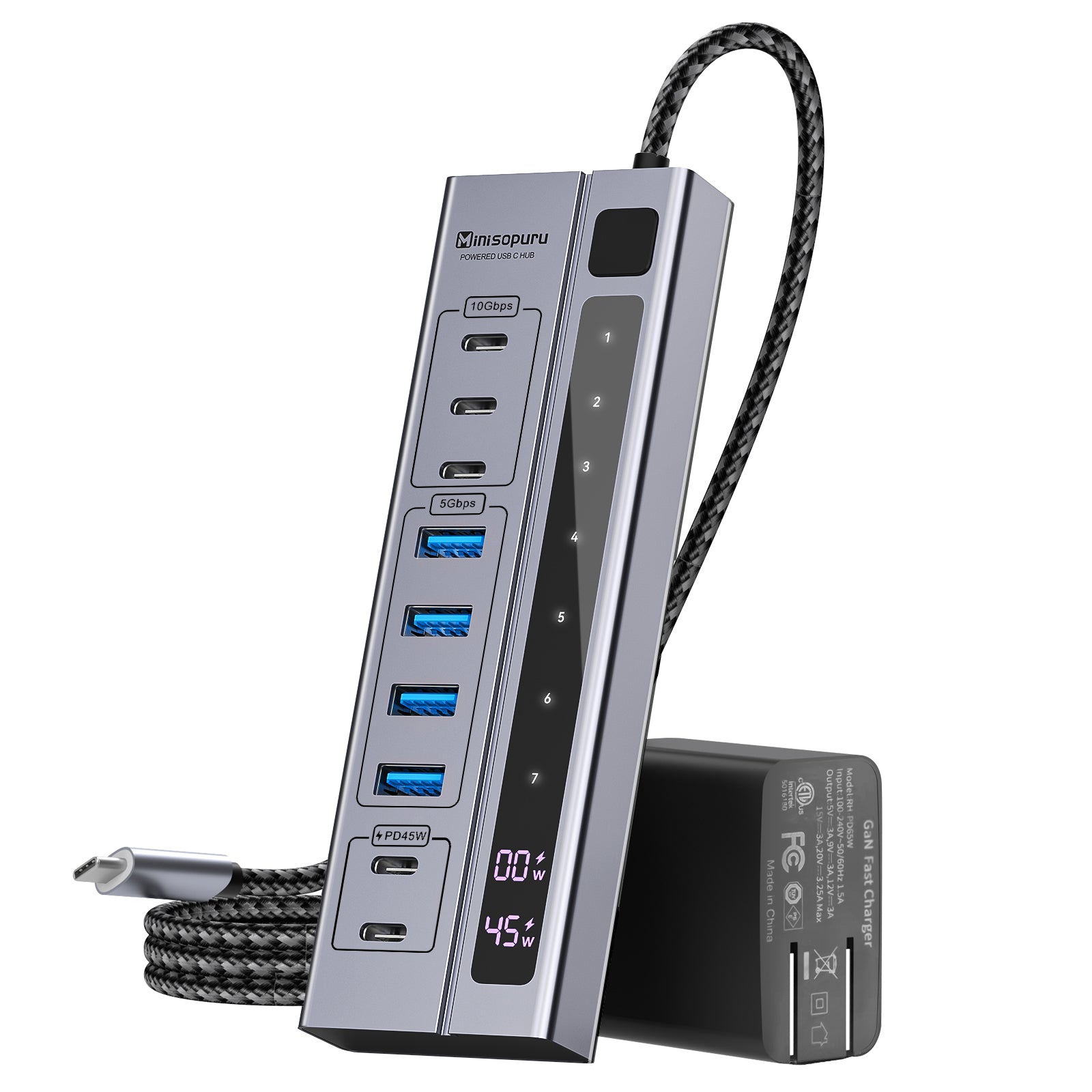 Minisopuru Powered USB C Hub with 65W Power Adapter| MH706P