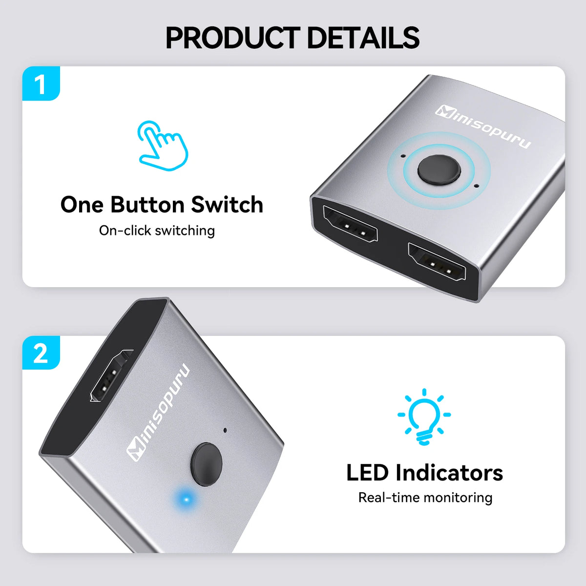 Minisopuru 4KHD KVM Switcher 2 in 1 out 4K60Hz | MK801