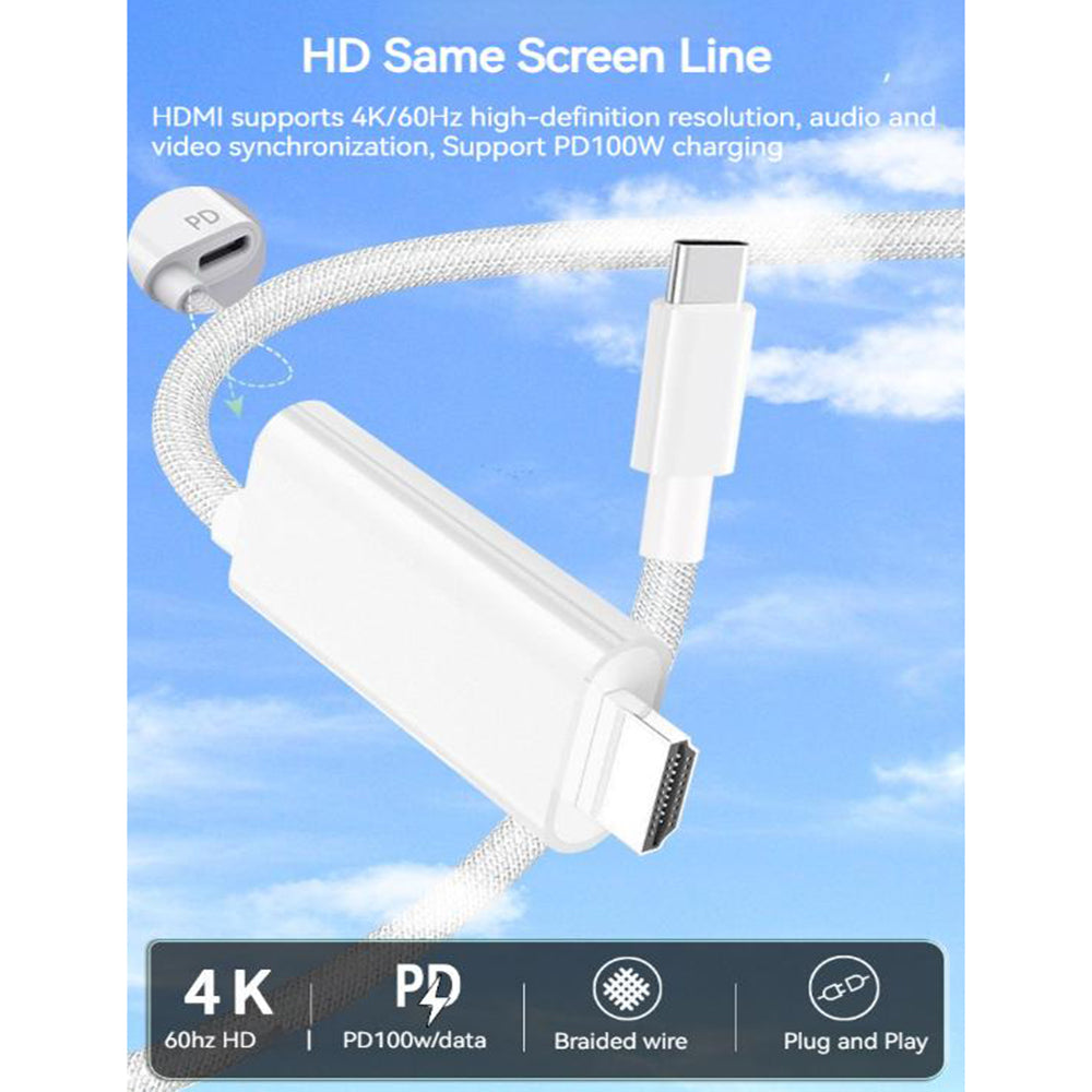 USB C to HDMI 4K60Hz 100W fast Charging Cable for Steam Deck/Switch2 |MX2564