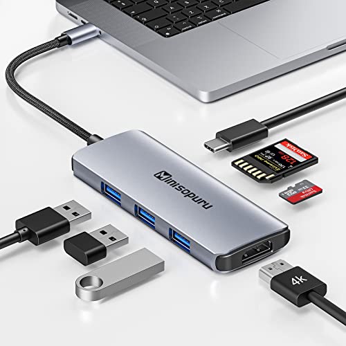 USB C ハブ マルチポート アダプター、7 in 1 ミニソプル USB 3.0 ハブ、4K HDMI、3 5Gbps USB3.0、100W  PD 充電、SD & TF、USB C ドングル ドッキング ステーション、MacBook Pro、Surface、タブレットなどの Type C 