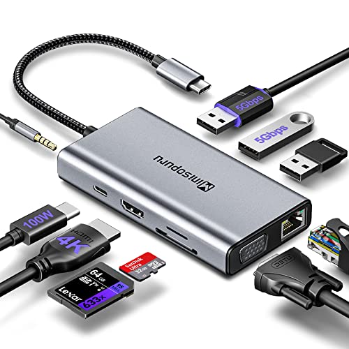 USB C ドッキング ステーション デュアル モニター、ミニソプル 10 in 1 ラップトップ ドッキング ステーション  MacBook/Dell/HP/Lenovo/Surface ラップトップ用、USB C ハブ マルチポート アダプター HDMI/VGA/100W 