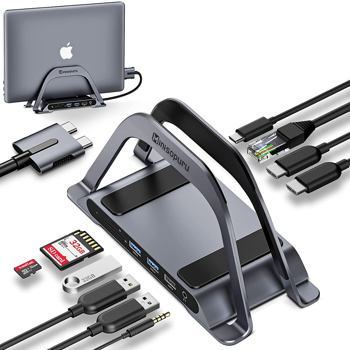 USB C Hub Multiport Adapter for MacBook Pro 14/16 Inch and MacBook Air M2,  Minisopuru USB C 40Gbps Hub, MacBook Docking Station MacBook Pro