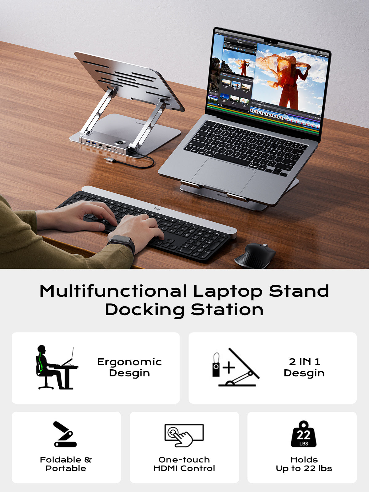 Minisopuru 2-in-1 Laptop Stand with USB-C Hub Workstation | MD801M