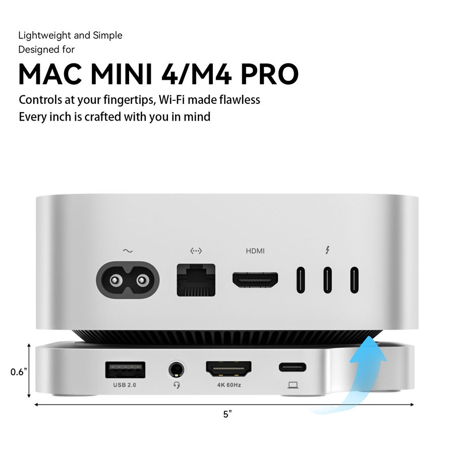 PULWTOP Mac Mini M4 dockstandaard met DP 4K 144Hz en HDMI 4K 60Hz, Mac Mini M4