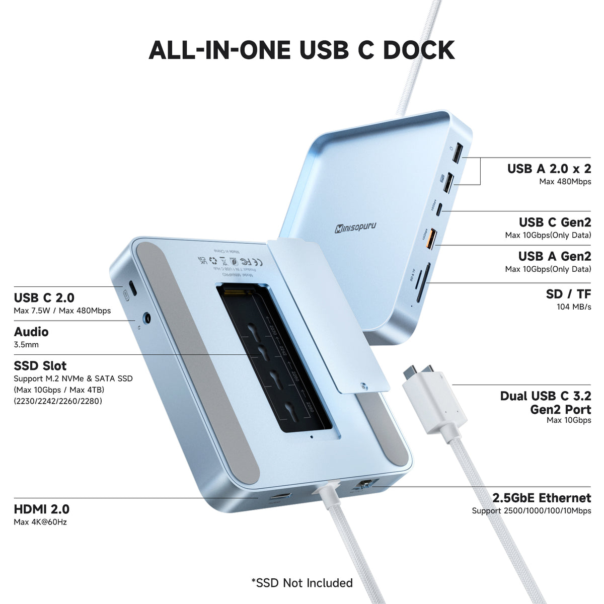 Minisopuru iExpandMate™ iMac Dock for iMac M1/M3/M4 | DS802-PRO-B