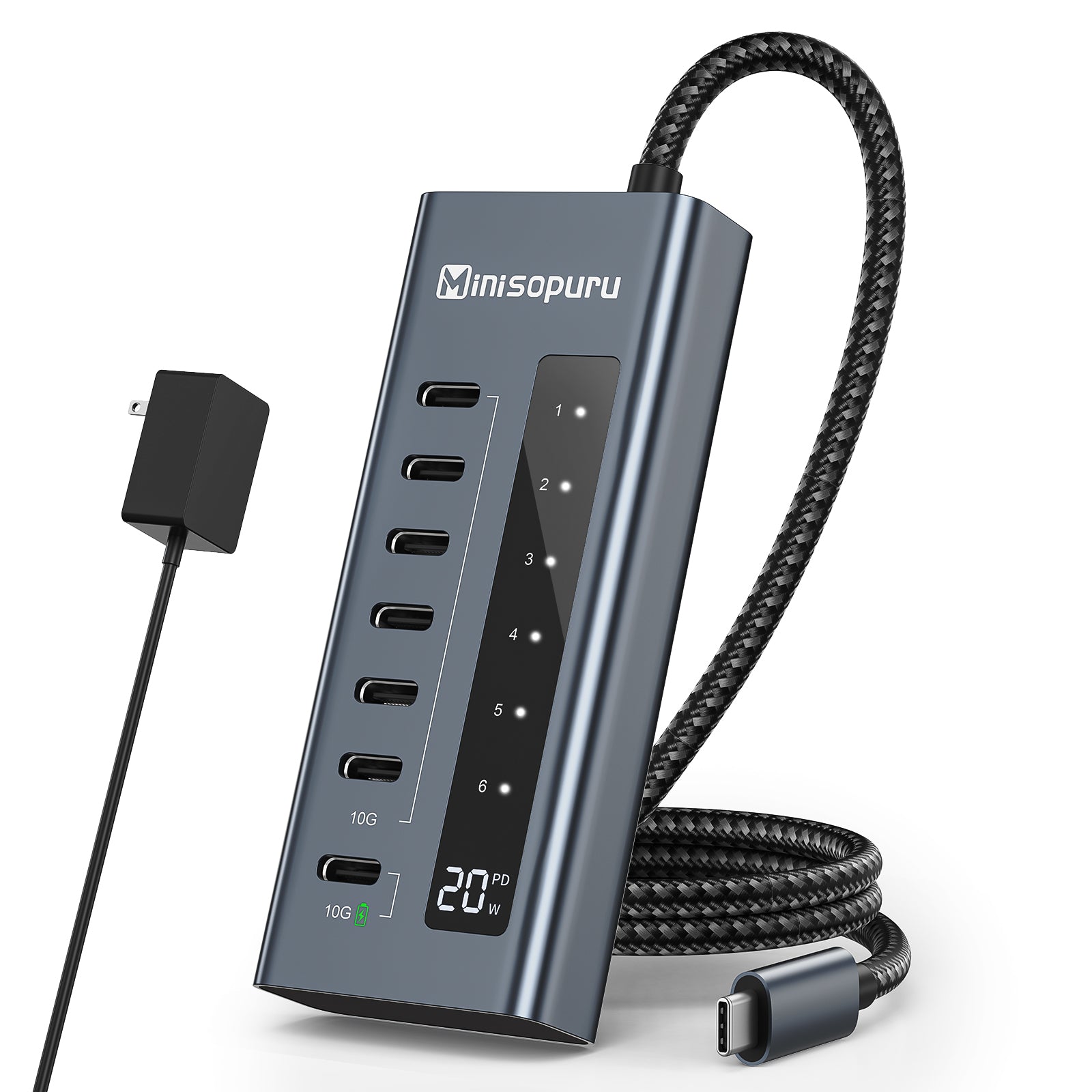 Minisopuru Powered USB C Hub, 7 in 1USB C Hub Powered Support 10Gbps Data & Fast Charging