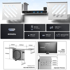 Minisopuru All Aluminum Mac mini M4 Dock Under Desk and Wall Mount | MINI4Ultra