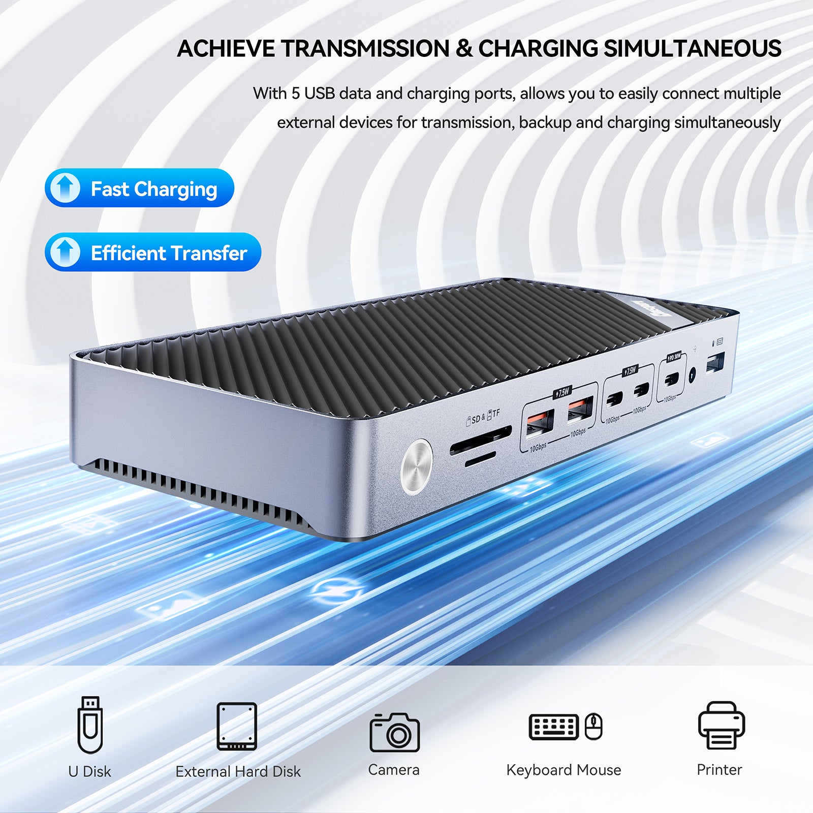 Minisopuru DisplayLink Docking Station 3 Monitors with 140W Power Adapter|MD6950U