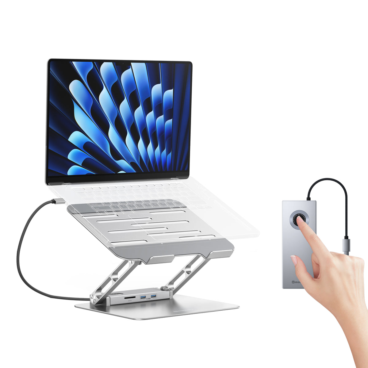 Minisopuru 2-in-1 Laptop Stand with USB-C Hub Workstation | MD801M