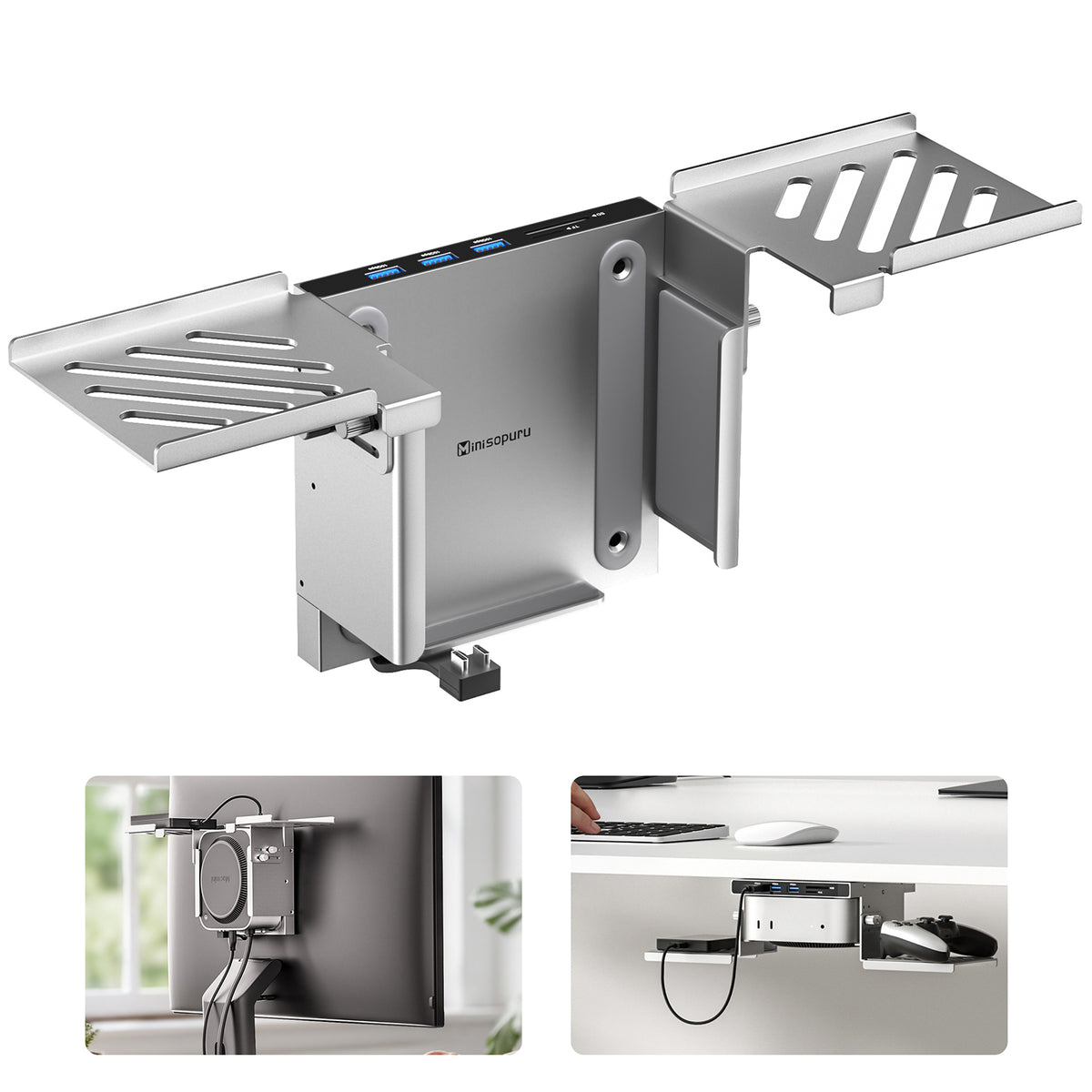 Minisopuru All Aluminum Mac mini M4 Dock Under Desk and Wall Mount | M