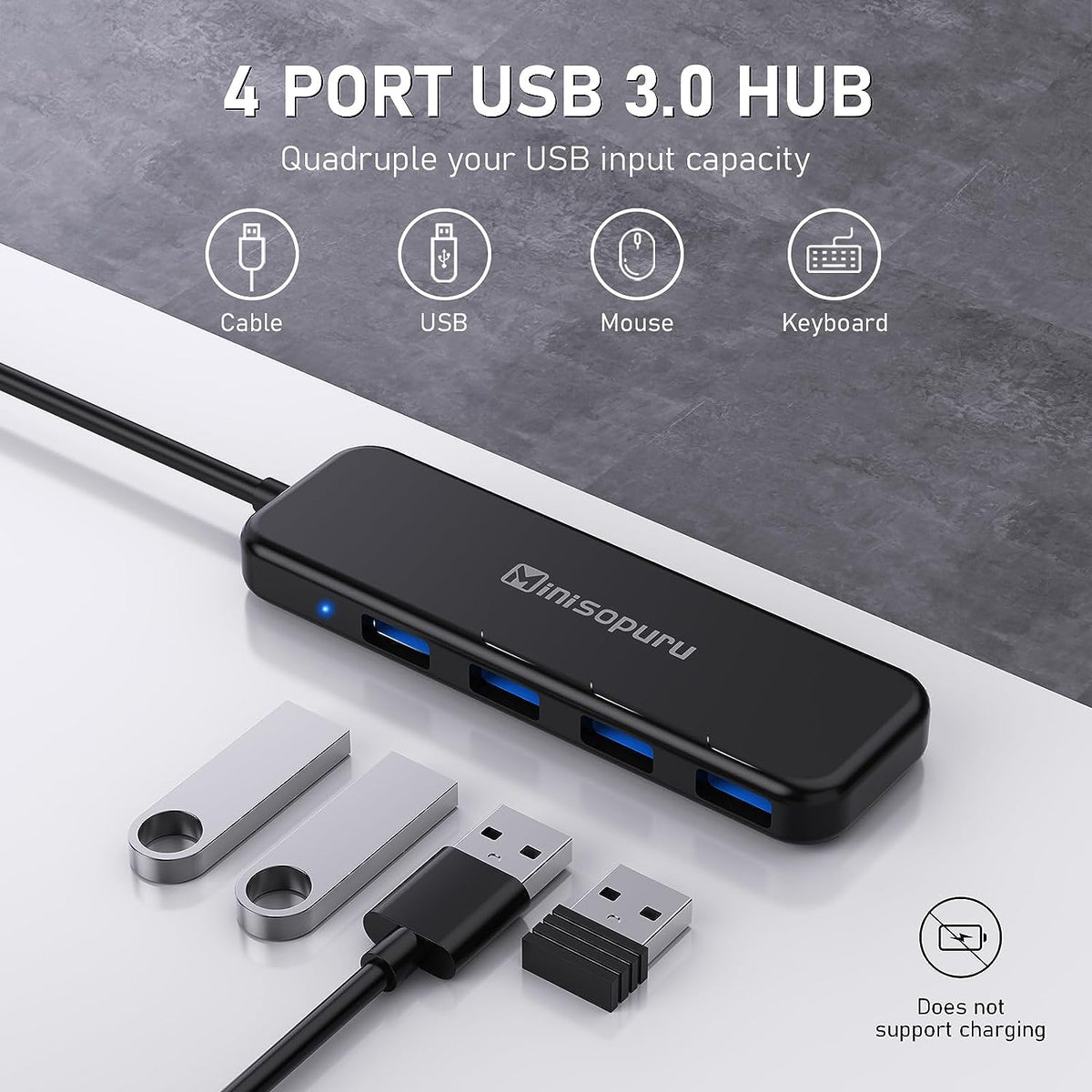 4 Port USB 3.0 Hub, Minisopuru USB Splitter|MH890A