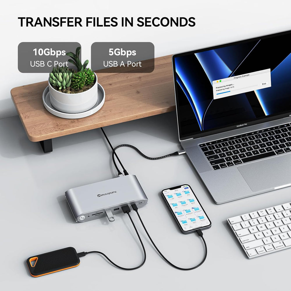 Station D'Accueil Minisopuru 13-en-1 DisplayLink - Triple Écran Pour MacBook M1/M2/M3/Windows - 100W PD