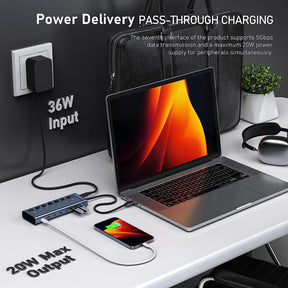 Minisopuru Powered USB C Hub 7 in 1 USB C Splitter Support Fast Data & Fast Charging |MH807C