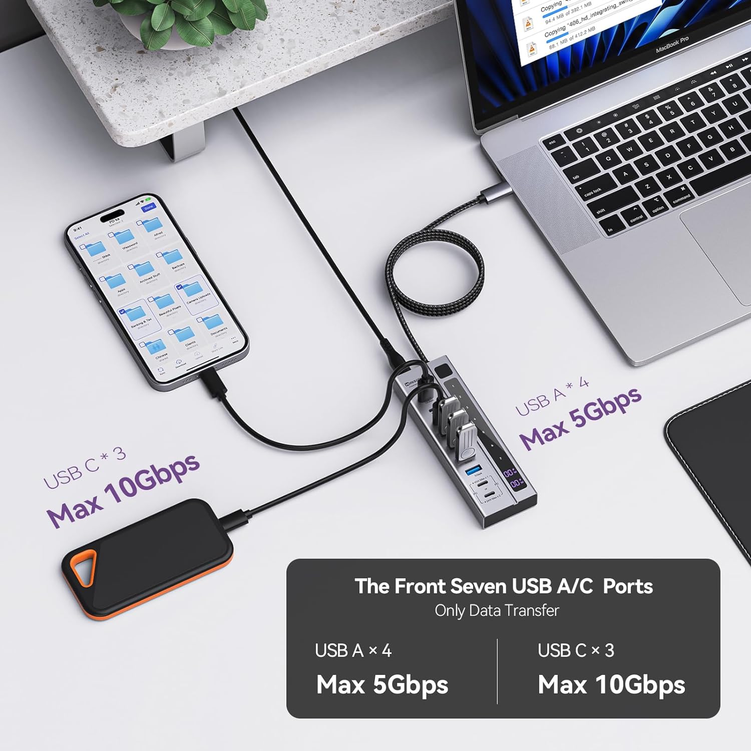 Minisopuru Powered USB C Hub with 72W Power Adapter| MH706B
