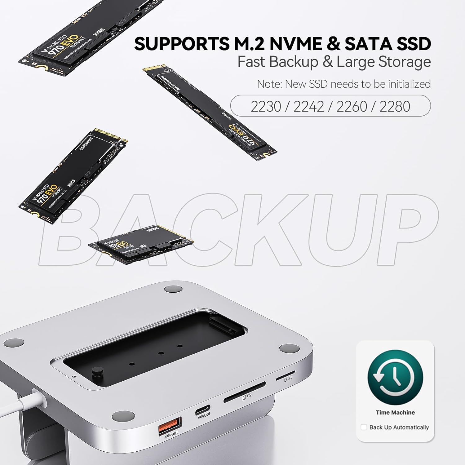 Minisopuru Upgrade Mac Mini Dock Support M.2 NVMe/SATA SSD, Mac Mini Hub|MH218A