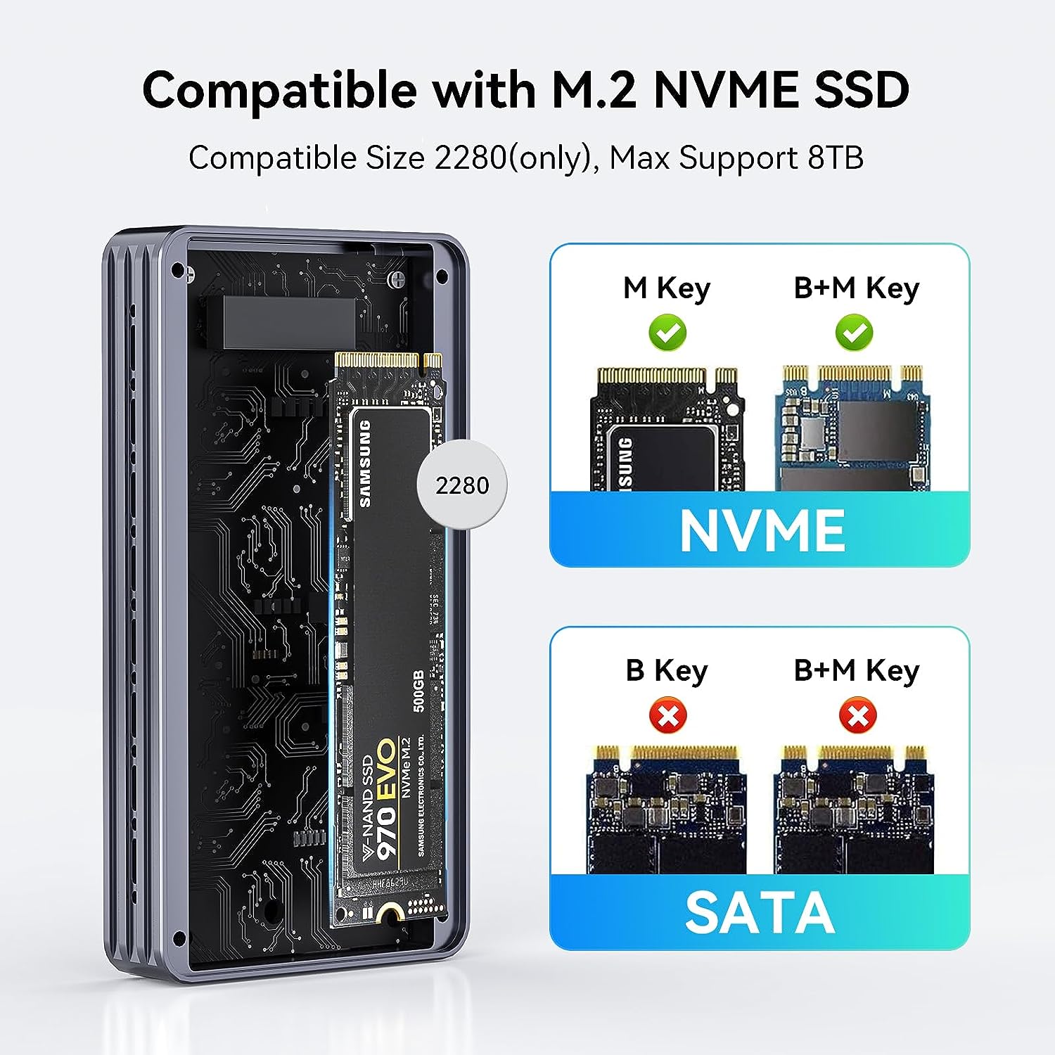 KONYEAD Boîtier NVMe 40 Gbit/s, compatible avec M1 Pro/Max/M2 Mac, prend en  charge les SSD M.2 de 8 To, compatible Thunderbolt 4/3 USB