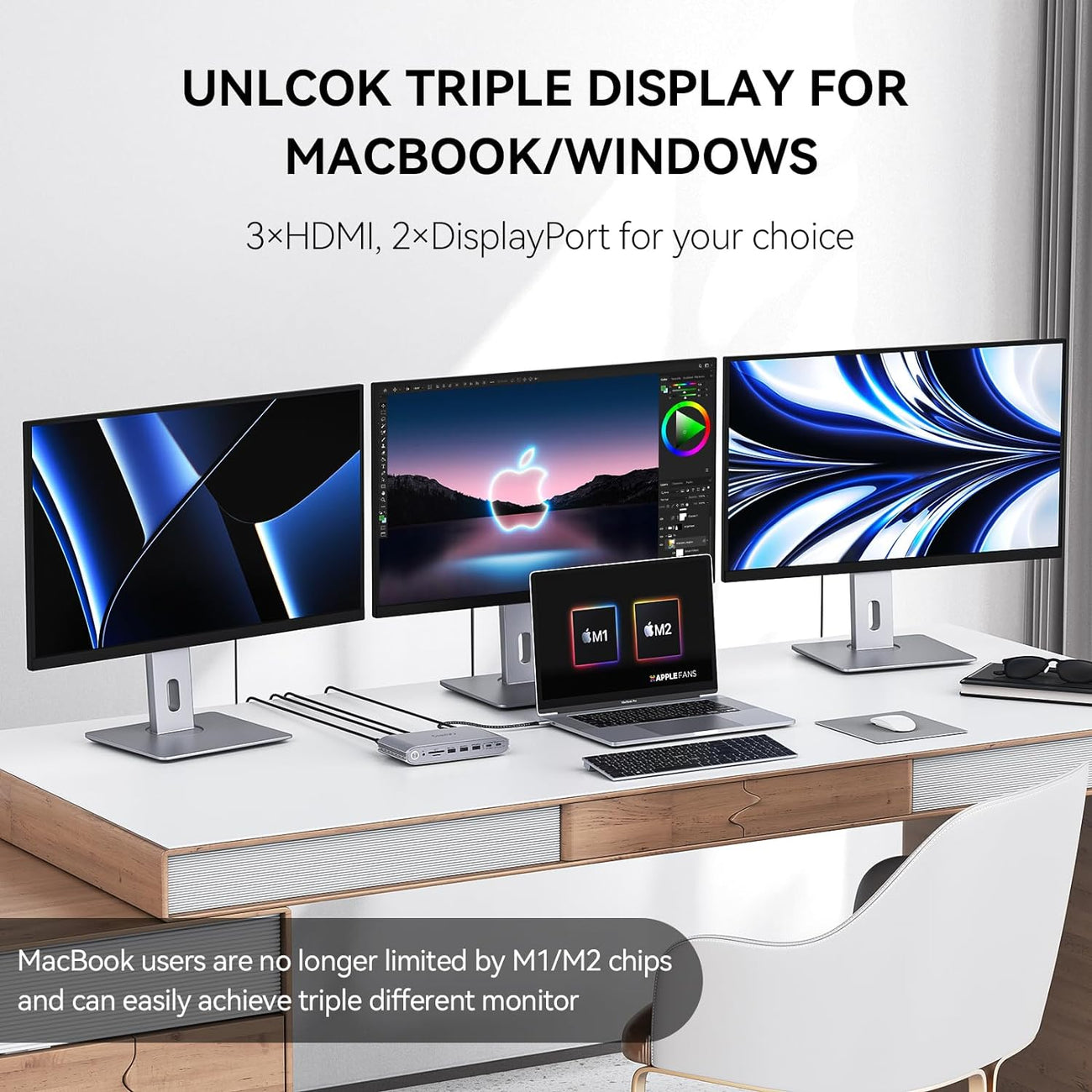 9-in-1 USB-C Dockingstation Mit 3 HDMI & 60W Adapter – Triple Display Für Mac/Windows, 10Gbit/s, Ethernet