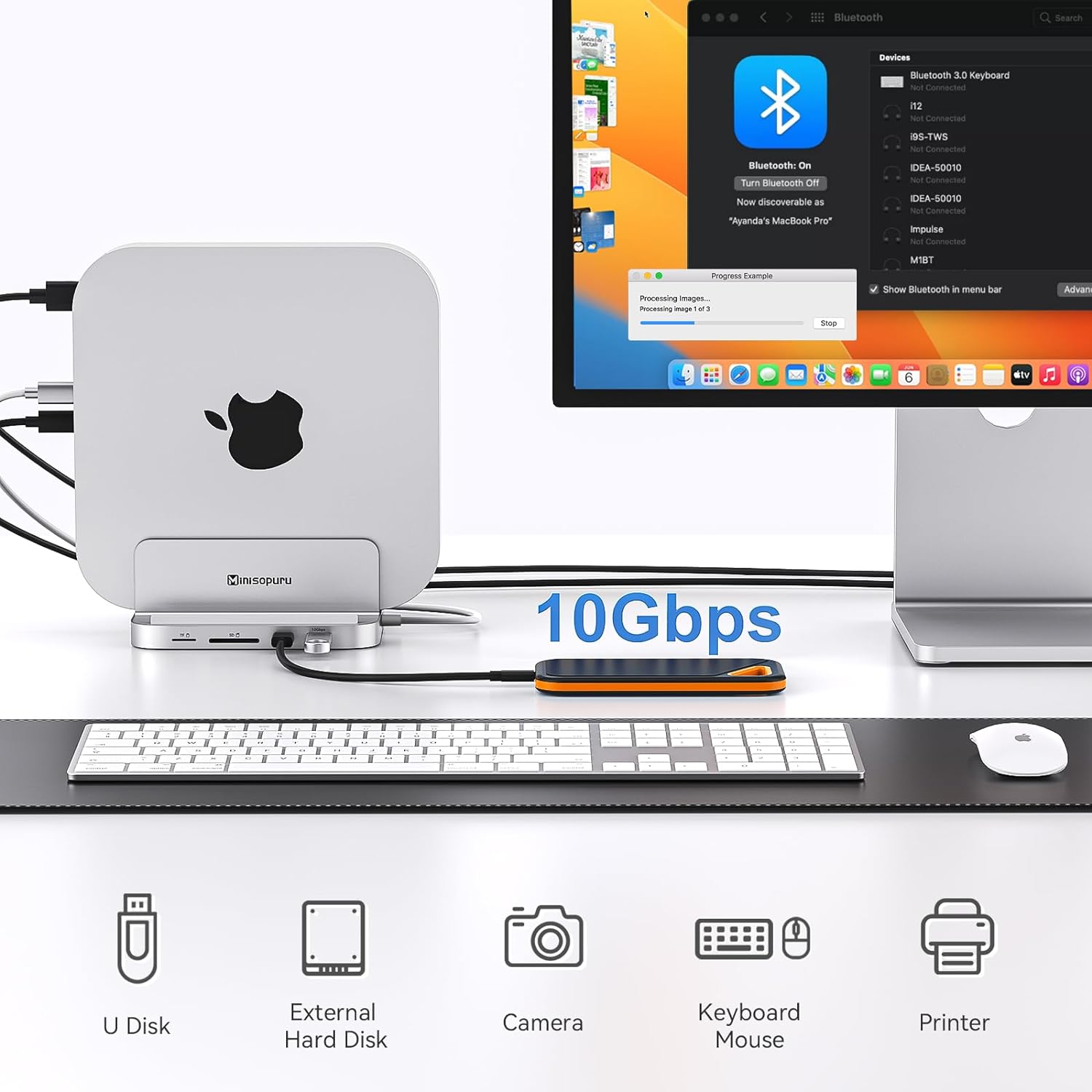 Minisopuru Upgrade Mac Mini Dock Support M.2 NVMe/SATA SSD, Mac Mini H