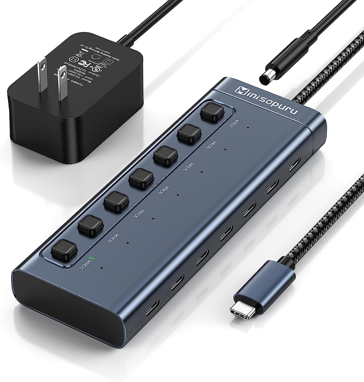 PULWTOP USB C Hub for Laptop, 7 in 1 10Gbps USB C to USB C Hub Support