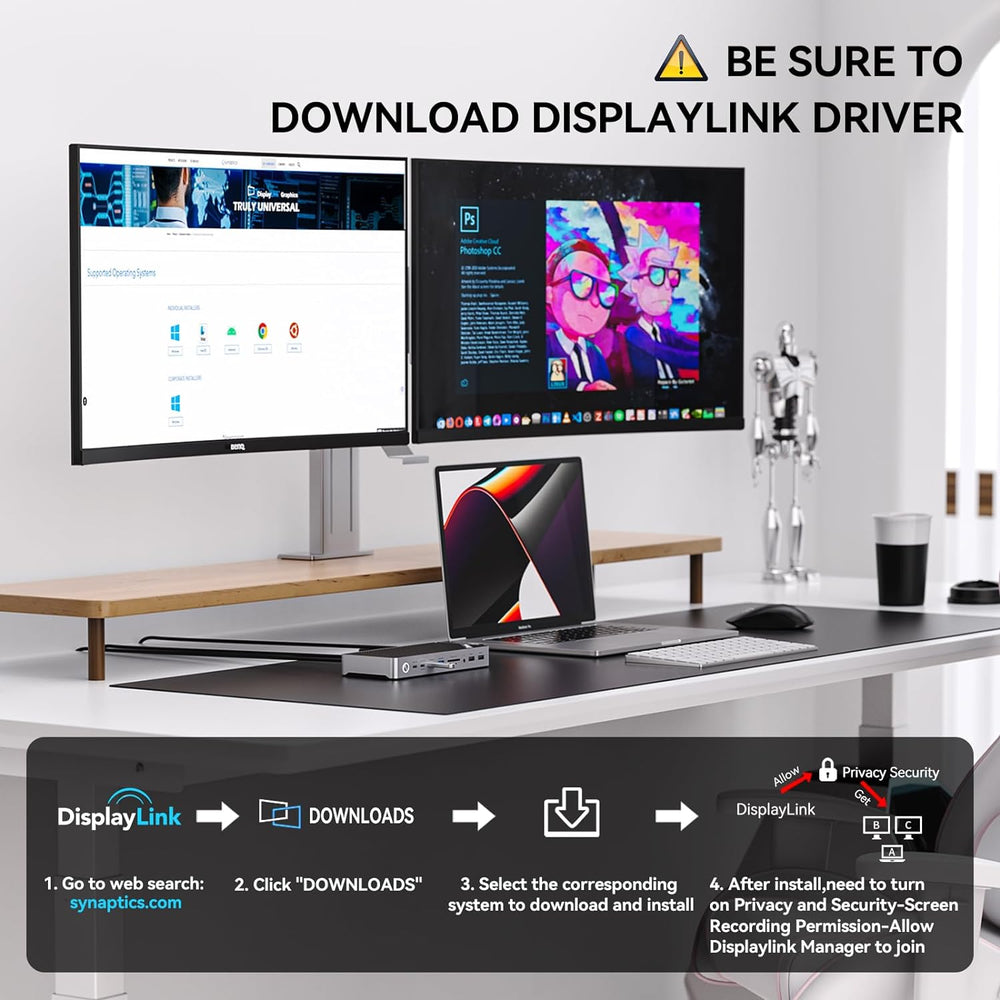 Minisopuru DisplayLink Docking Station Dual Monitor with 120W Power Ad