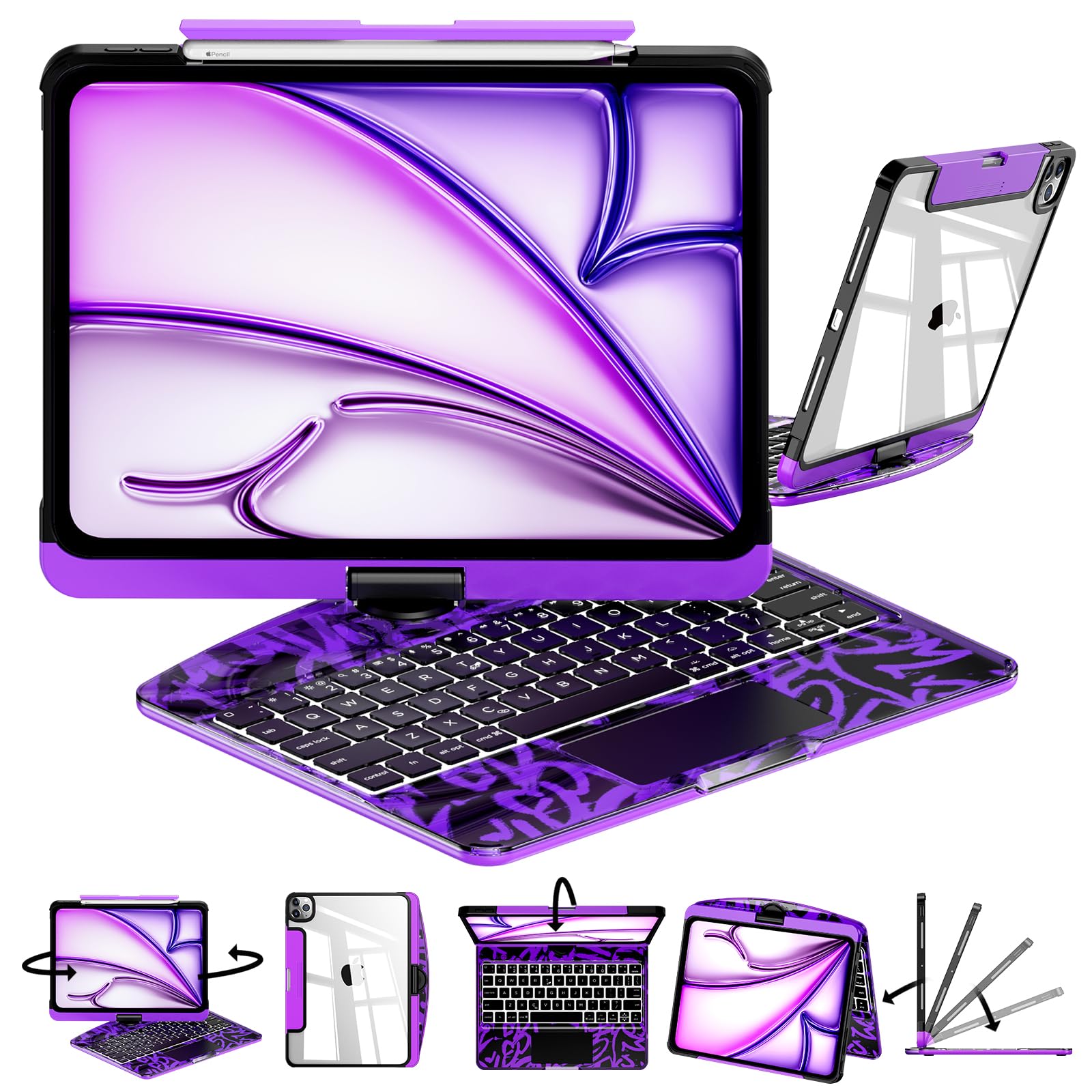 Transparent 360°Rotatable Keyboard Case for iPad [Purple] | KJIPJPY2K5