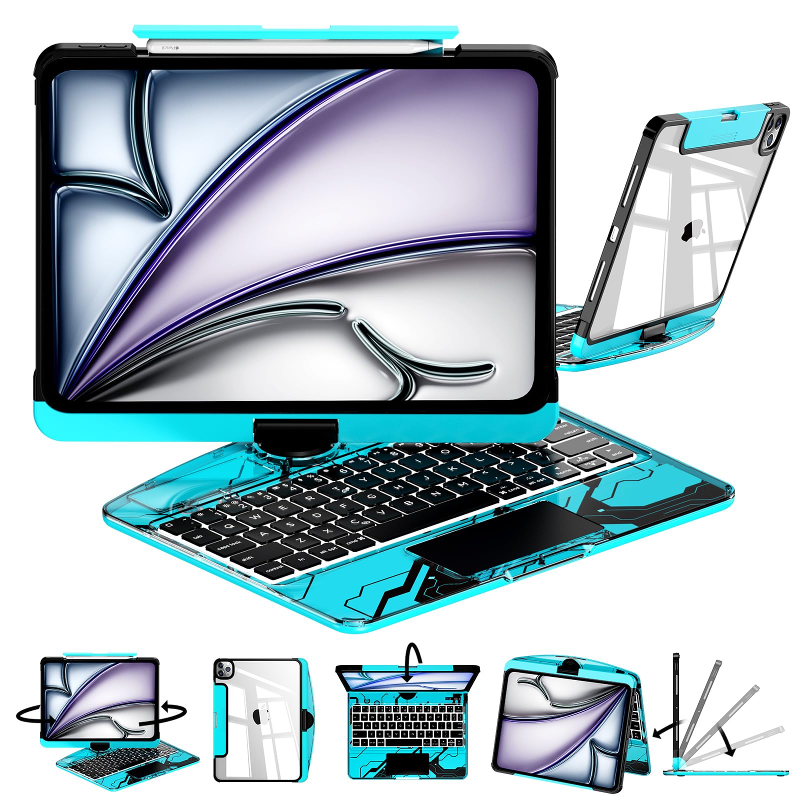 Transparent 360°Rotatable Keyboard Case for iPad [Blue] | KJIPJPY2K9