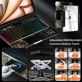 Transparent 360°Rotatable Keyboard Case for iPad [Black] | KJIPJP401