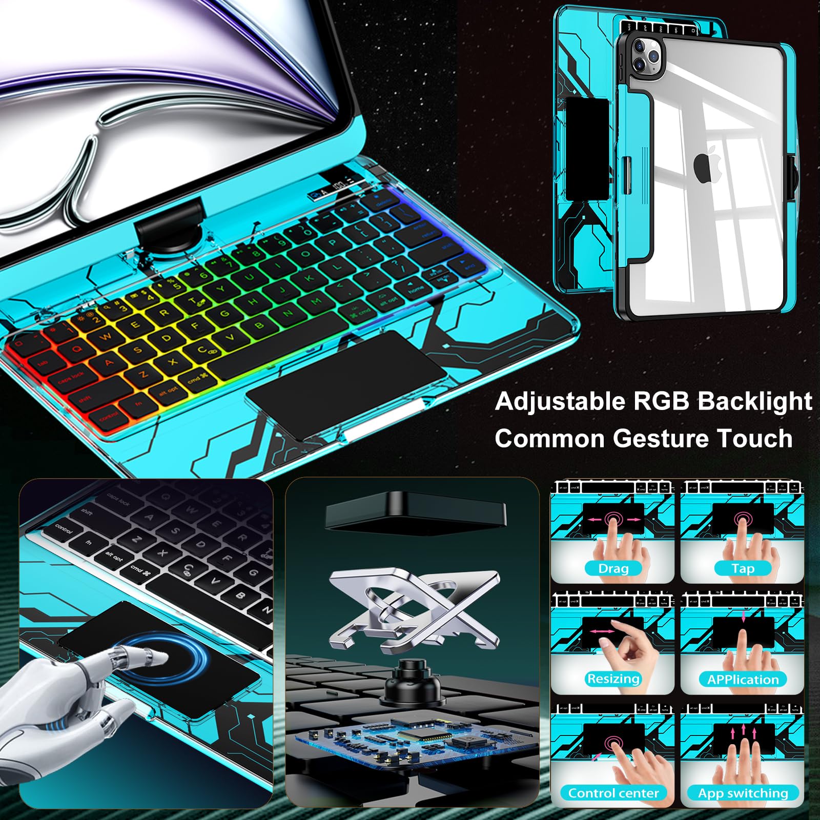 Transparent 360°Rotatable Keyboard Case for iPad [Blue] | KJIPJPY2K9