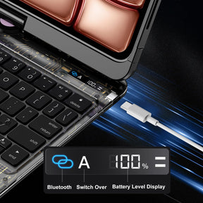 Transparent 360°Rotatable Keyboard Case for iPad [Black] | KJIPJP401