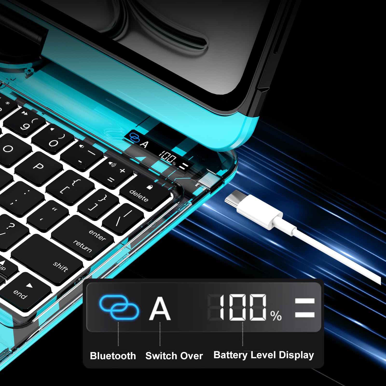 Transparent 360°Rotatable Keyboard Case for iPad [Blue] | KJIPJPY2K9