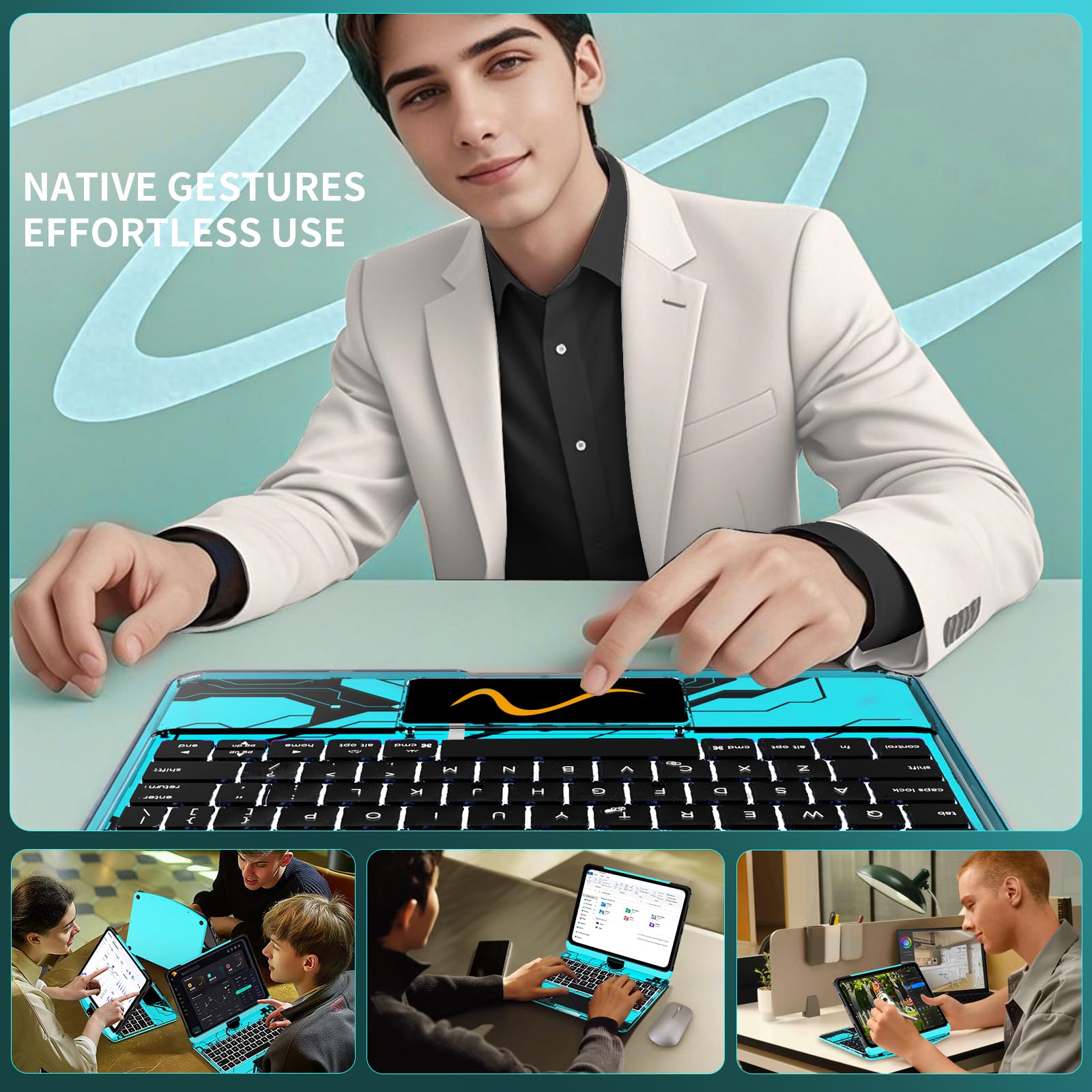 Transparent 360°Rotatable Keyboard Case for iPad [Blue] | KJIPJPY2K9