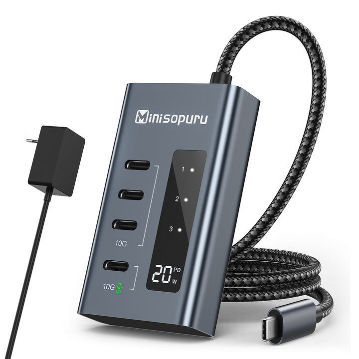 Minisopuru 4 Ports 10Gbps Powered USB C Hub【Not Support Video】|206B