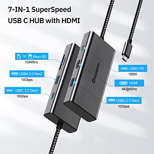  USB C to HDMI Multiport Adapter with Charging Port, HDMI to USB  C Hub Adapter for Monitor to Laptop, USB-C to USB Adapter 10Gbps, USBC HDMI  Adapter 4K Converter for Mac