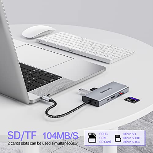 USB C ドッキング ステーション デュアル モニター、ミニソプル 10 in 1 ラップトップ ドッキング ステーション MacBook/Dell/HP/Lenovo/Surface ラップトップ用、USB C ハブ マルチポート アダプター HDMI/VGA/100W PD/イーサネット/SD/TF/Type-C/オーディオ付き.