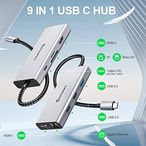 Minisopuru 9 in 1 Laptop Docking Station with Dual 4K@60Hz | UCH805