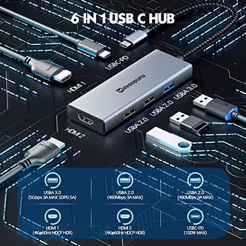 6-in-1 USB C Hub for 2 HDMI Monitors