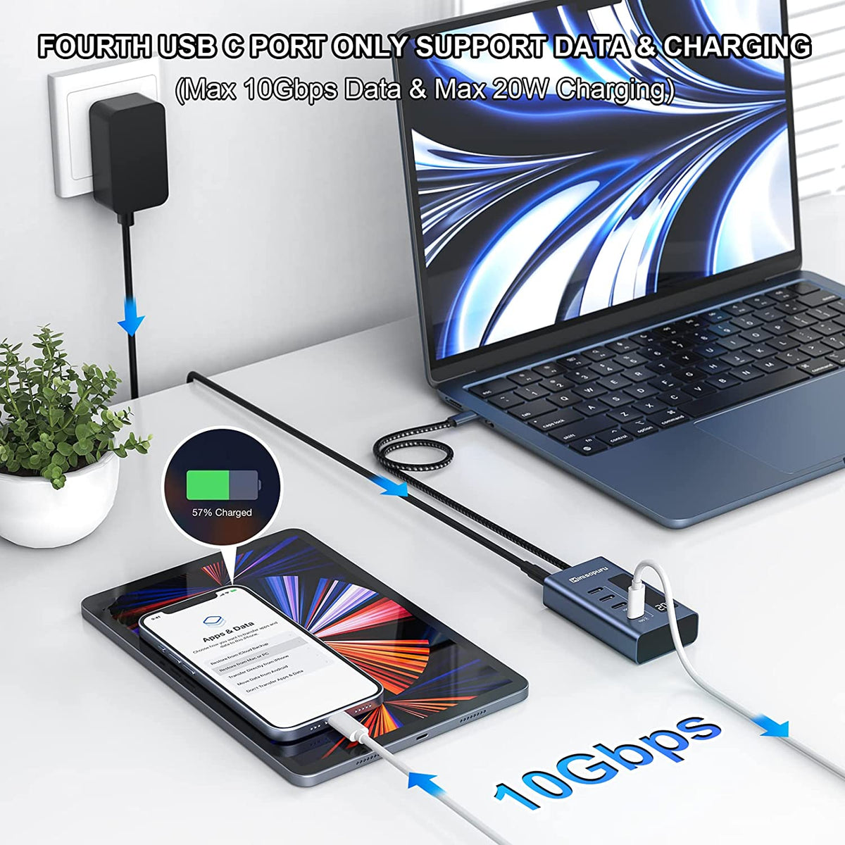 4 Ports 10gbps Portable Powered Usb C Hub For Laptop Minisopuru 0818