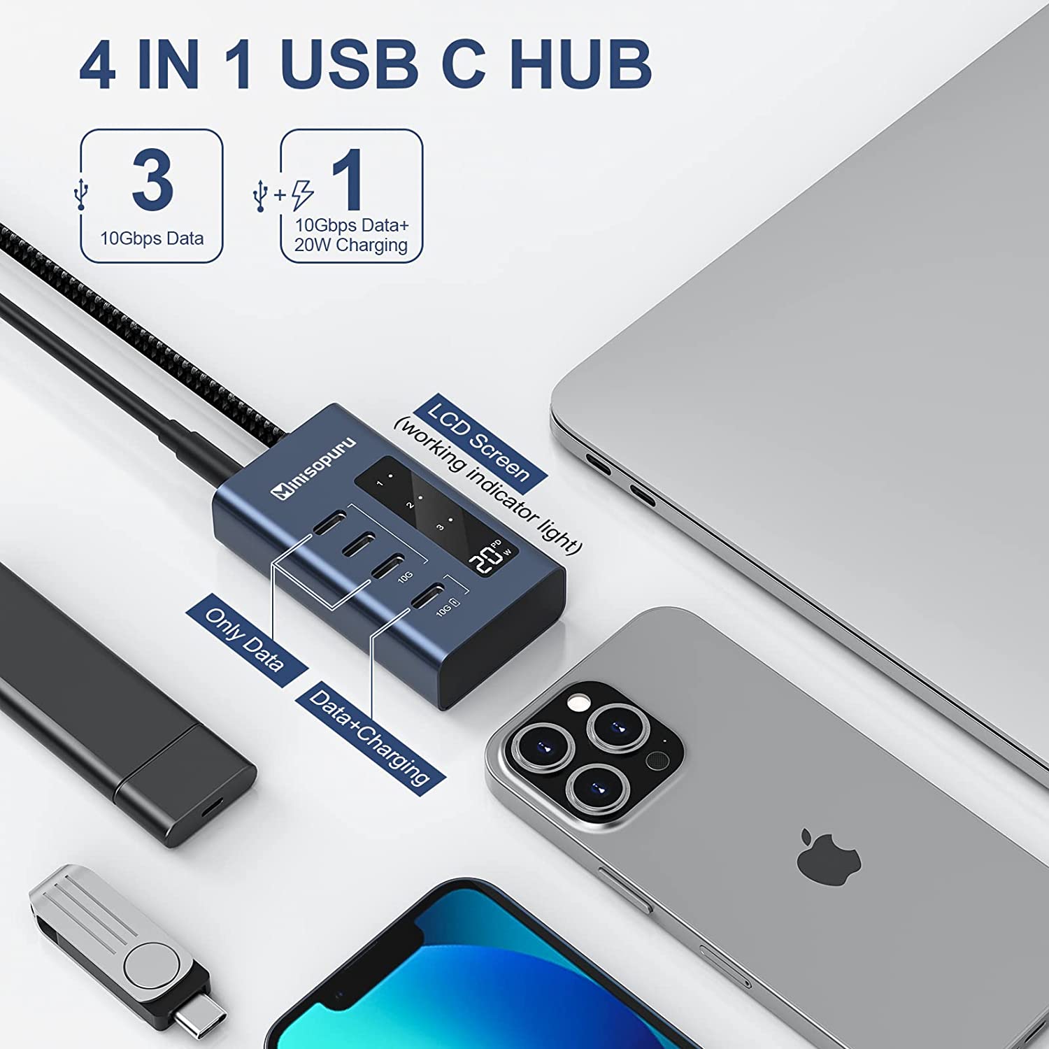 4-portars USB-C Hubb - Mini Hubb - USB-C till 4x USB-A - USB 2.0